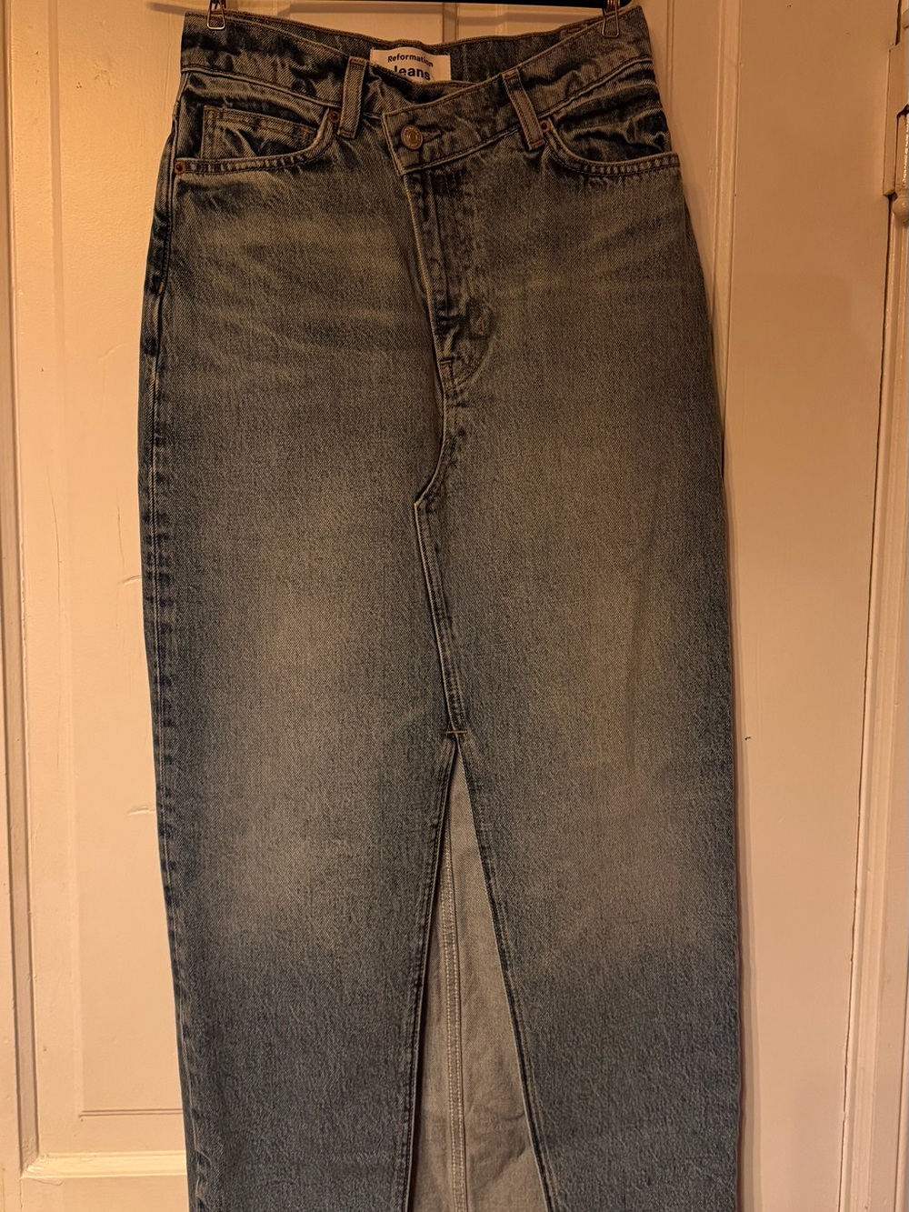 Reformation Nila Long Midi Denim Skirt in Faded Blue - Picture 3 of 10